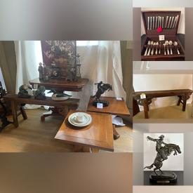 MaxSold Auction: This online auction features Remington sculptures, vintage Asian figurines, pear collection, wood carvings, rocking chairs, Royal Copenhagen figures, Royal Doulton figurines, glass art, Asian screen, Imari dishware, carpet runners, roll-top desk, decorative plates, metal toys, and much more!